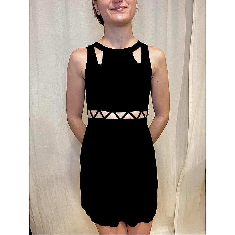 Divided Black Mini Cut Out Dress